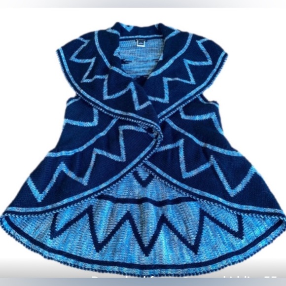 NEW DIRECTION Duster Aztec Ruffle Open Wrap Acrylic Sweater Cardigan Womens OSFM - Picture 3 of 7